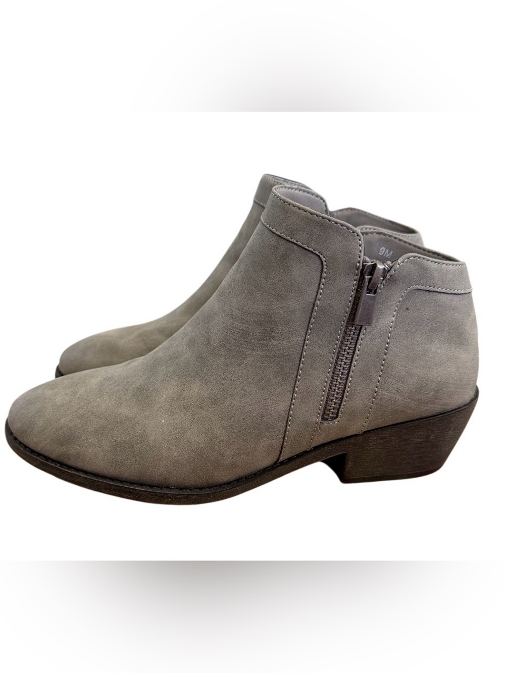 NWT- Low Heel Gray Suede Ankle Booties with Side Zip